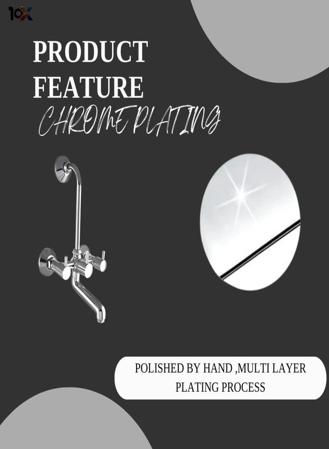 10X Brass Wall Mixer 2 IN 1 For Bathroom WM-9088 with Provision for Overhead Shower with Long Bend Pipe Chrome Finish - Image 4